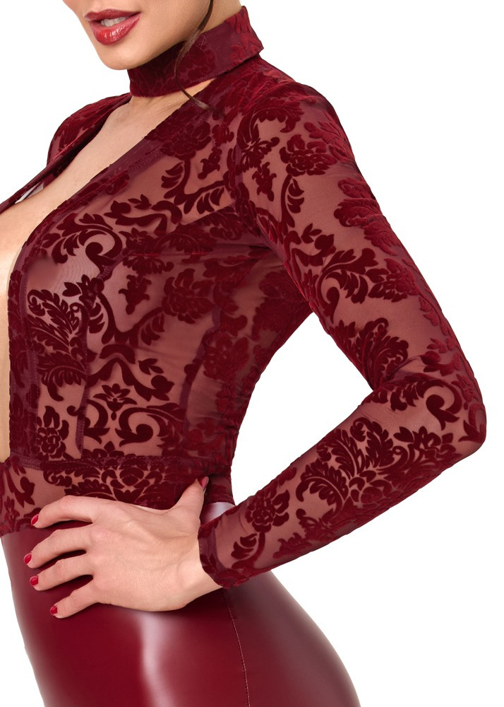 Sexy Mini Jurk van Rood Wetlook en Flockprint - Noir Handmade close BLUR