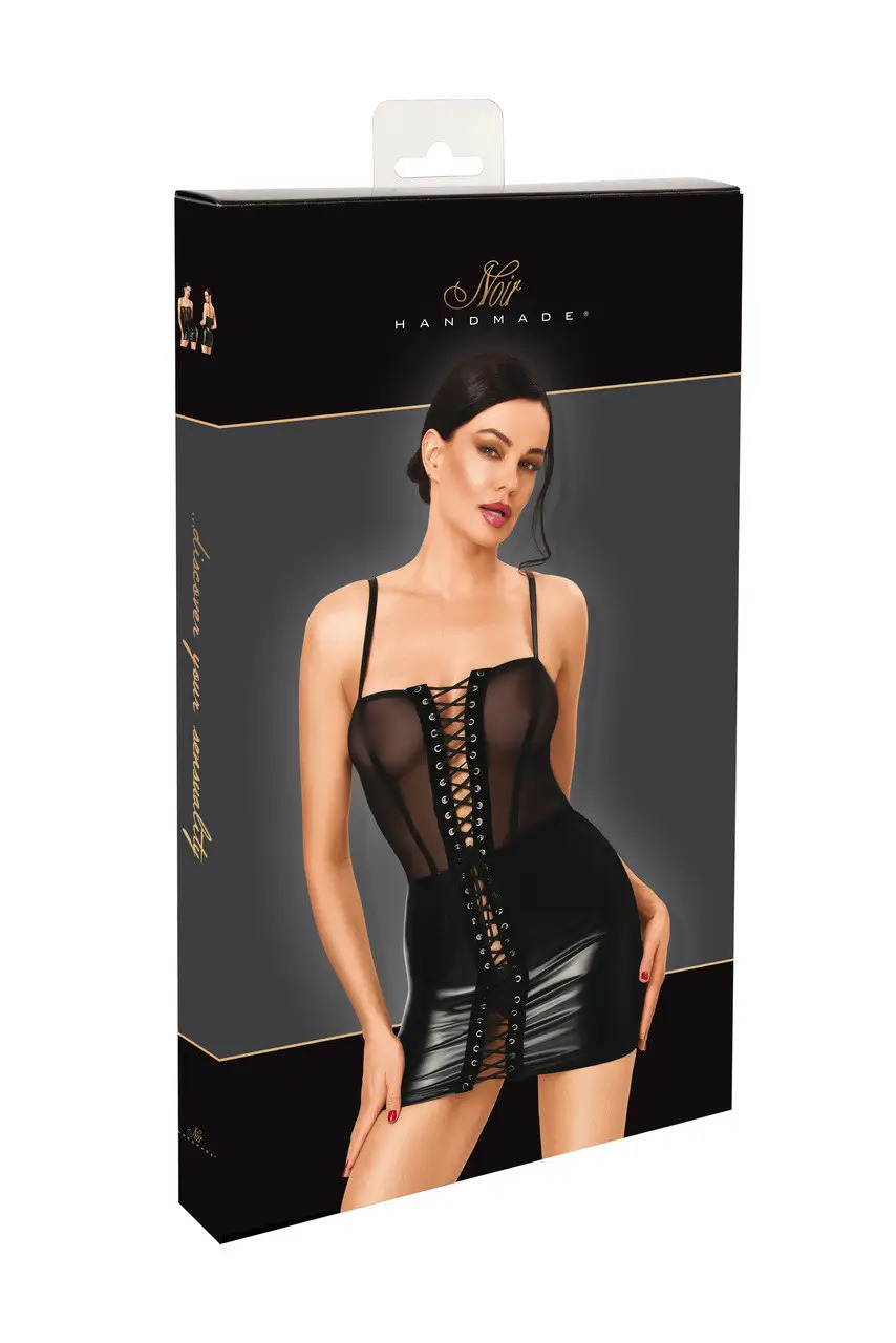 Wetlook mini jurk met Gaas F409 Do Not Disturb Lace-Up box blur