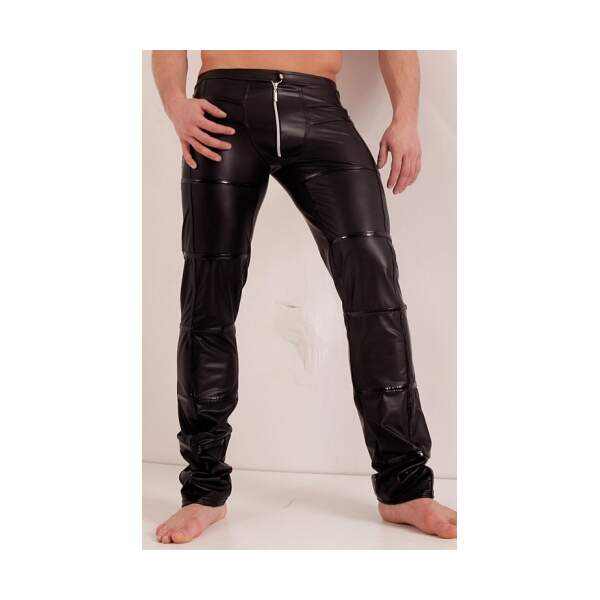 Noir Handmade Wetlook Broek met Lakaccenten - Afbeelding 2