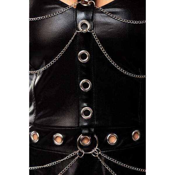 Saresia - Wetlook Jurk - Wijde Rok - Kettingen - Wetlook - Zwart - Afbeelding 3