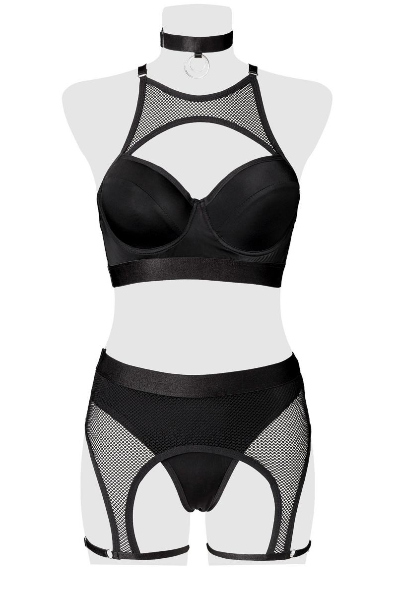 Grey Velvet - Erotic Set - 5-delig - Handschoenen - Heupgordel - Choker - Zwart - Afbeelding 4