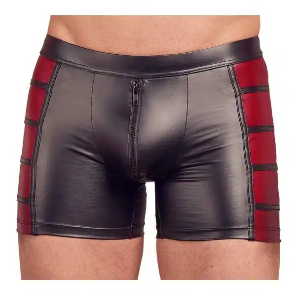 NEK - Wetlook Short - Met Rits - Rode Banen - Zwart