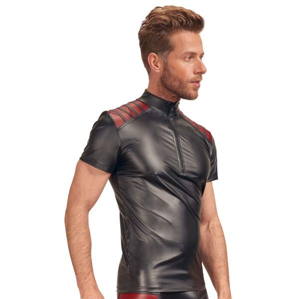 NEK - Wetlook Shirt - Rode Banen - Zwart - Afbeelding 3