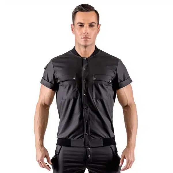 Svenjoyment - Casual Shirt - Drukknopen - Mat Wetlook - Zwart