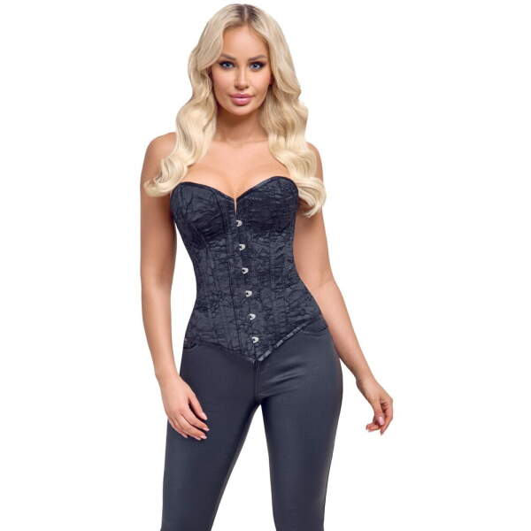 Cottelli Collection - Corset - Kanten Motief - Vetersluiting - Zwart - Afbeelding 3
