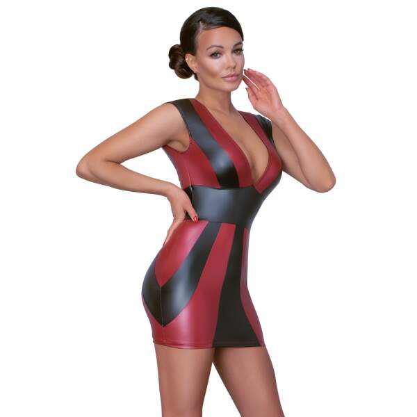 Cottelli Collection - Mini Jurk - Banen - Wetlook - Rood - Zwart - Afbeelding 4