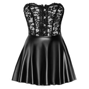 Noir Handmade - Strapless Mini Jurk - Top Kant - Wetlook Rok - Zwart