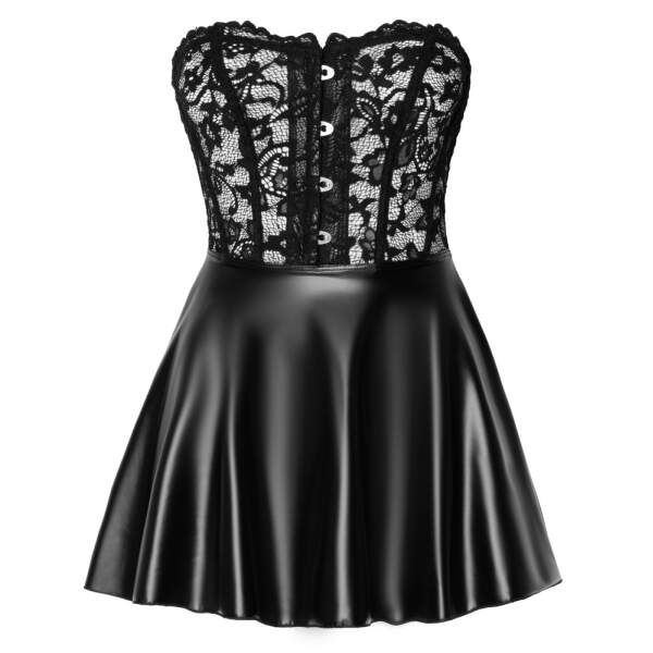 Noir Handmade - Strapless Mini Jurk - Top Kant - Wetlook Rok - Zwart
