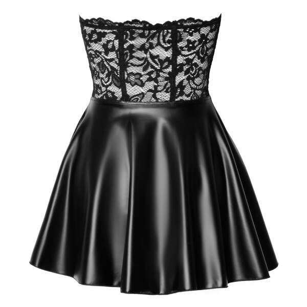 Noir Handmade - Strapless Mini Jurk - Top Kant - Wetlook Rok - Zwart - Afbeelding 6