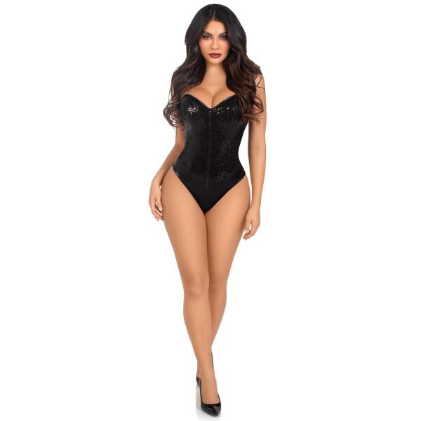 Leg Avenue - Body - Pailletten - Wetlook - Zwart - Afbeelding 3