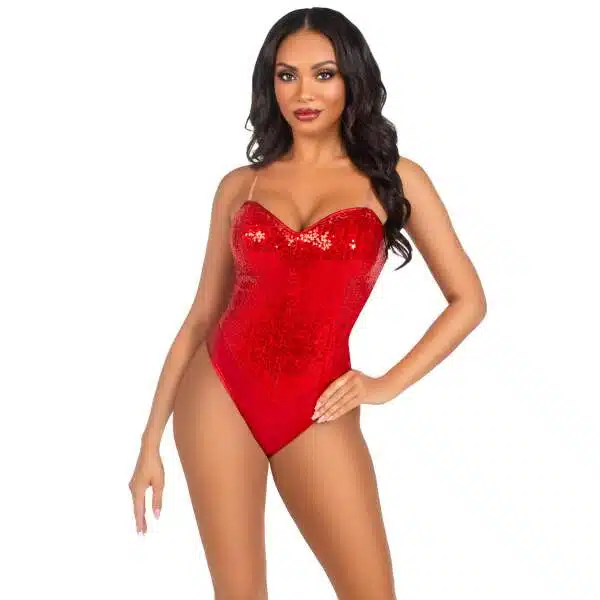 Leg Avenue - Body - Pailletten - Wetlook - Rood