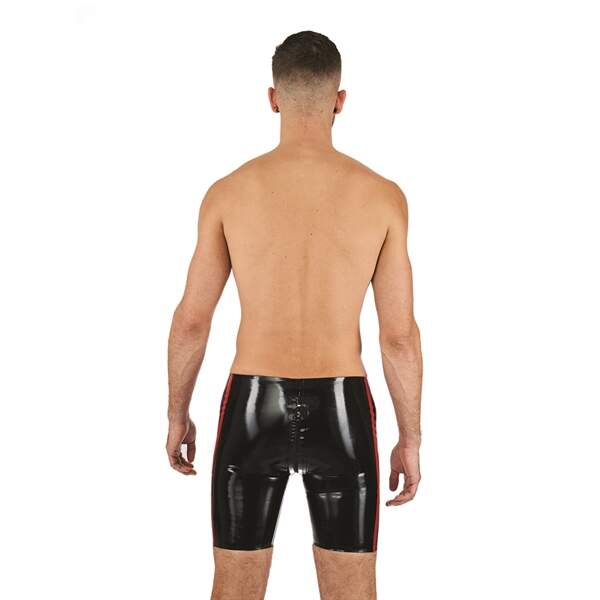 Mr. B - Fucker Short - Rode Banen - 3-zijdige Rits - Lange Pijpen - Latex - Zwart - Afbeelding 2