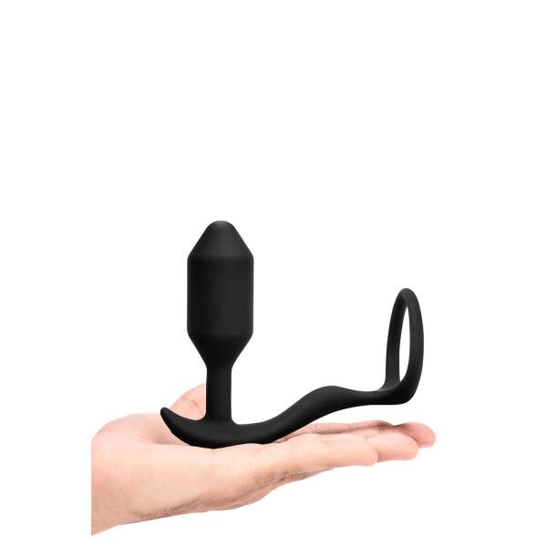 b-Vibe - Vibrating Snug  & Tug - Vibrerende Butt Plug en Cockring - Siliconen - Zwart Maat M