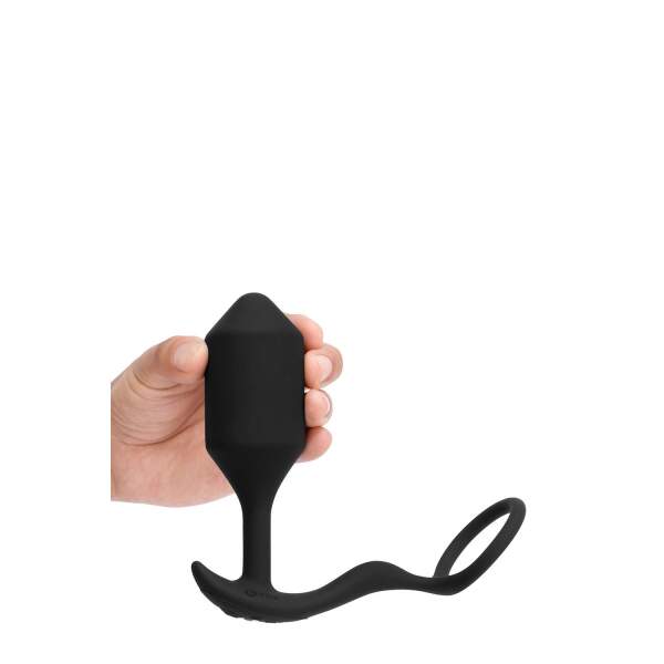 b-Vibe - Vibrating Snug  & Tug - Vibrerende Butt Plug en Cockring - Siliconen - Zwart Maat XL