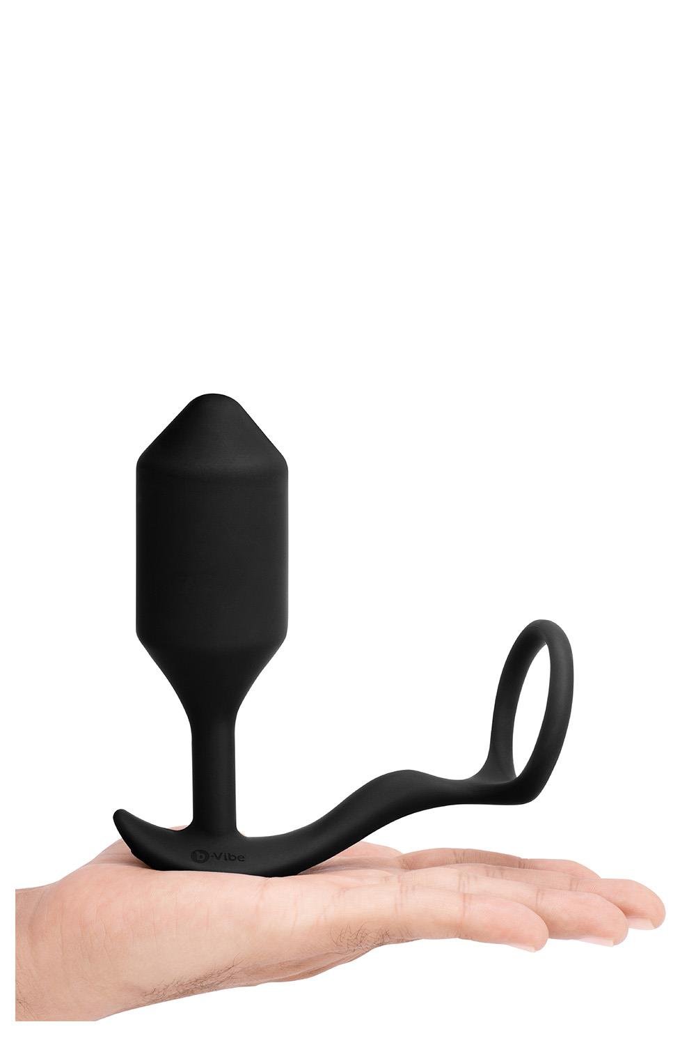 b-Vibe - Vibrating Snug & Tug - Vibrerende Butt Plug en Cockring - Siliconen - Zwart Maat XL - Afbeelding 4