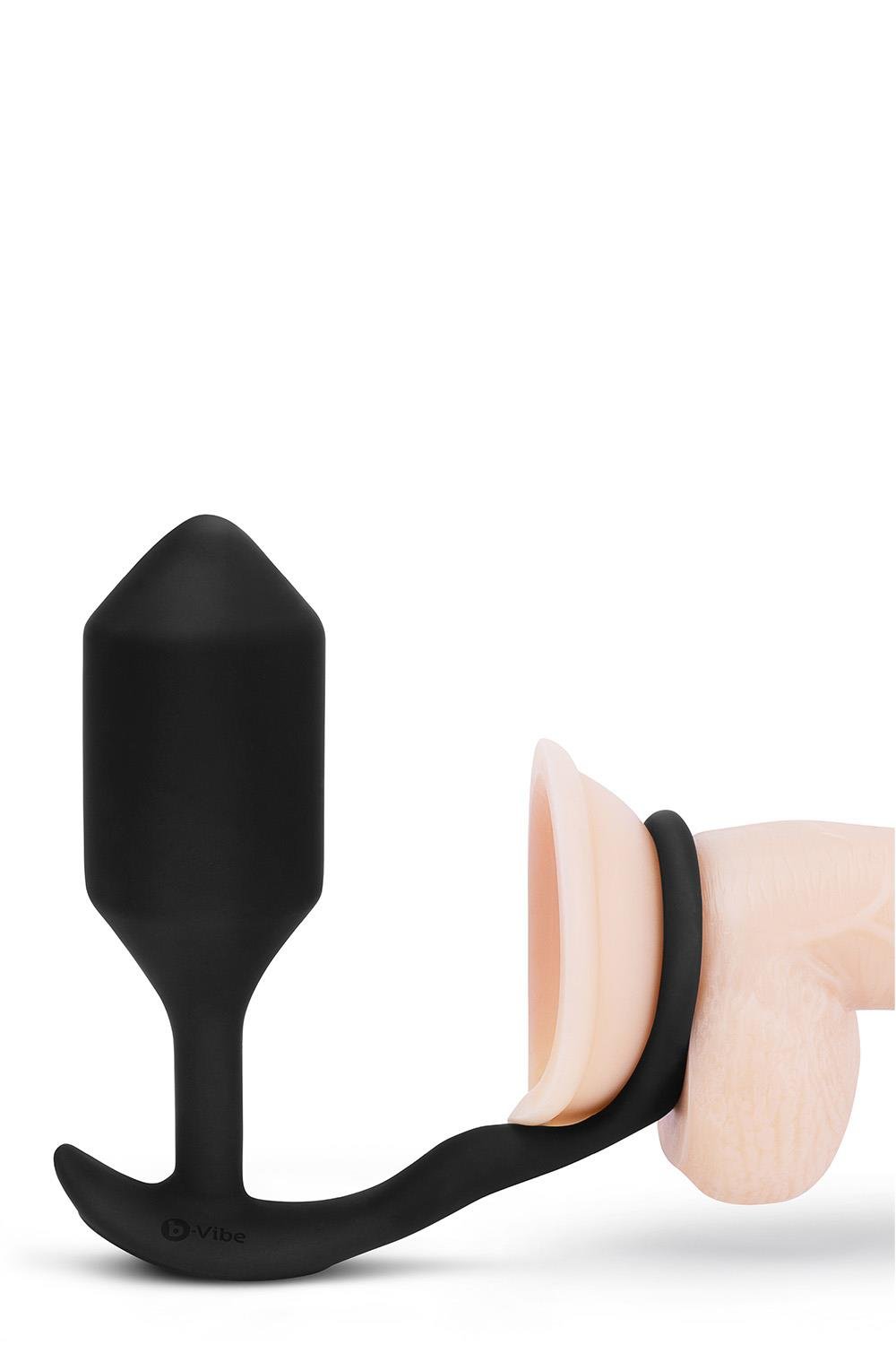 b-Vibe - Vibrating Snug & Tug - Vibrerende Butt Plug en Cockring - Siliconen - Zwart Maat XL - Afbeelding 2