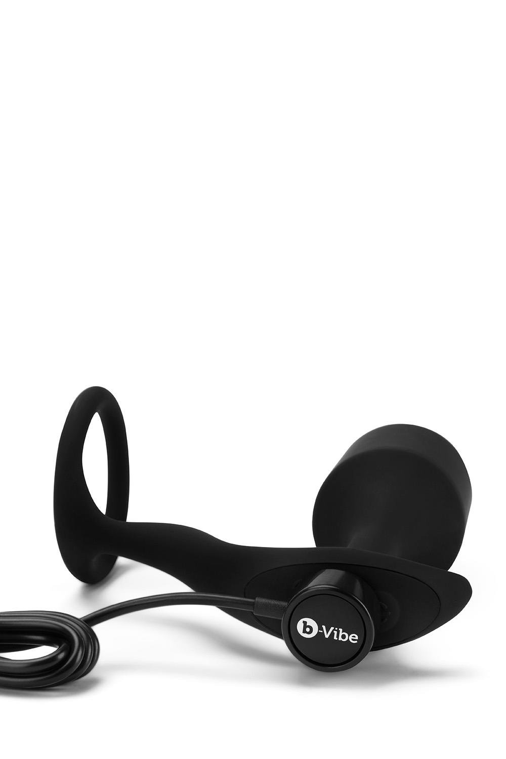 b-Vibe - Vibrating Snug & Tug - Vibrerende Butt Plug en Cockring - Siliconen - Zwart Maat XL - Afbeelding 5