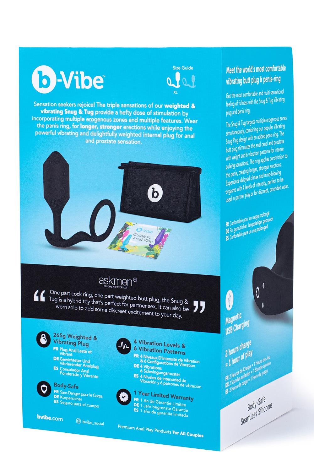 b-Vibe - Vibrating Snug & Tug - Vibrerende Butt Plug en Cockring - Siliconen - Zwart Maat XL - Afbeelding 6