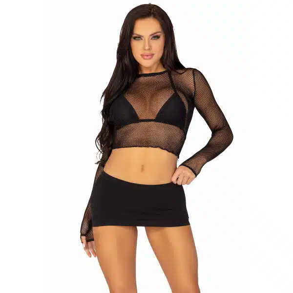 Leg Avenue - Crop Top - Visnet - Zwart