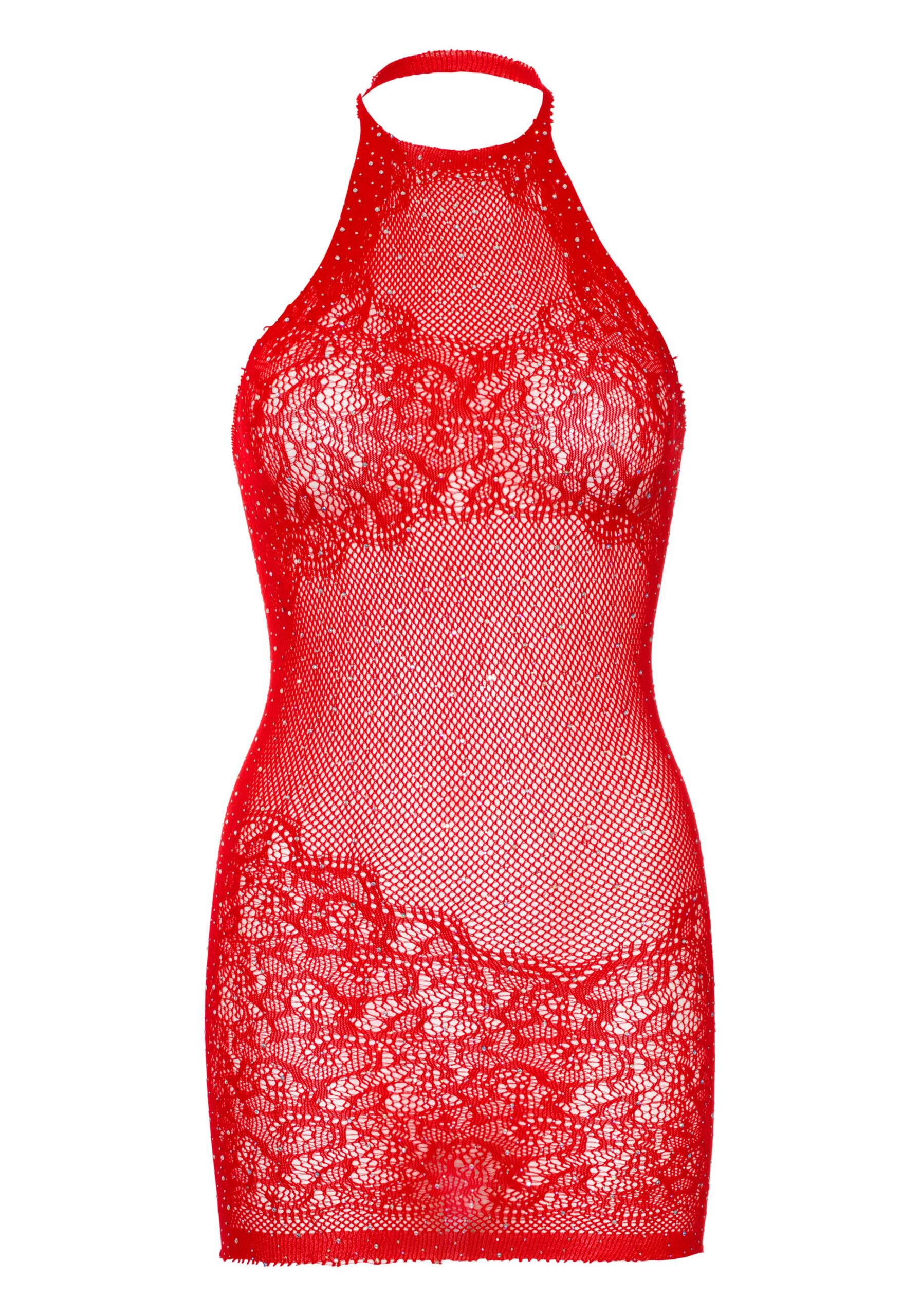 Leg Avenue - Bodystocking Jurkje - Strass - Visnet - Rood - Afbeelding 6