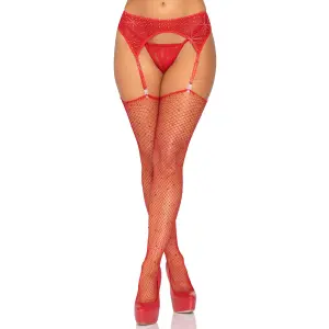 Leg Avenue - Shiny Jarretel Gordel - Strass - Rood