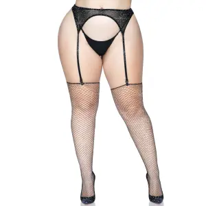 Leg Avenue - Visnet - Kousen - Strass - Queen size - Zwart