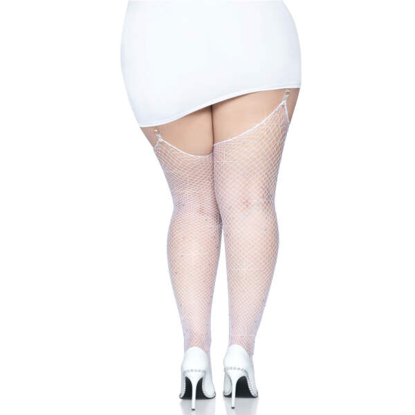 Leg Avenue - Visnet - Kousen - Strass - Queen size - Wit - Afbeelding 2