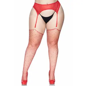 Leg Avenue - Visnet - Kousen - Strass - Queen size - Rood