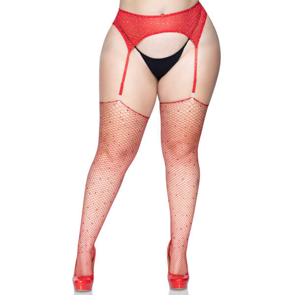Leg Avenue - Visnet - Kousen - Strass - Queen size - Rood