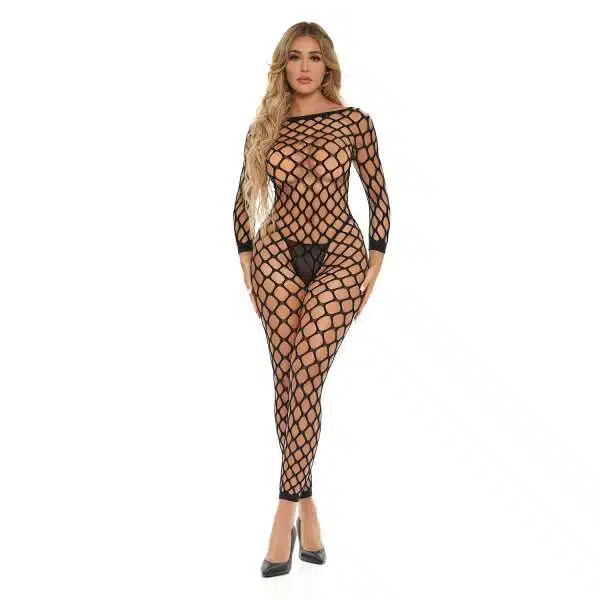 Pink Lipstick - Bodystocking - Open kruis - Lange Mouw - Voetloos