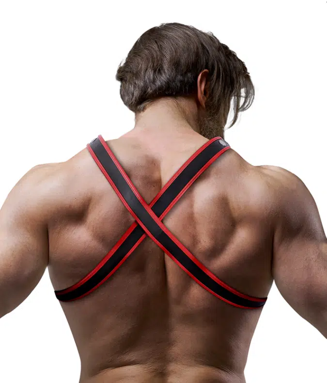 Kunstleren Borstharnas met Studs - Verstelbaar - Rood/Zwart - Fetish Submissive - Afbeelding 2