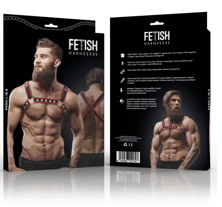 Kunstleren Borstharnas met Studs - Verstelbaar - Rood/Zwart - Fetish Submissive - Afbeelding 4