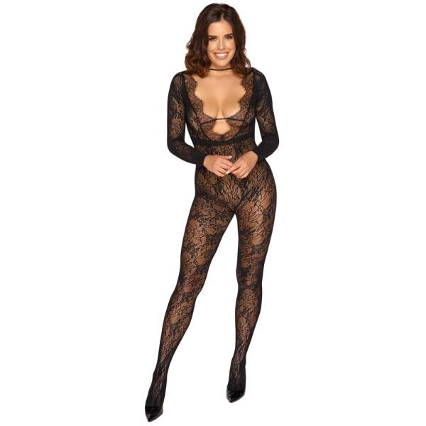 Cottelli Collection - Fantasy - Bodystocking - Open Kruis - Kant - Zwart - Afbeelding 3