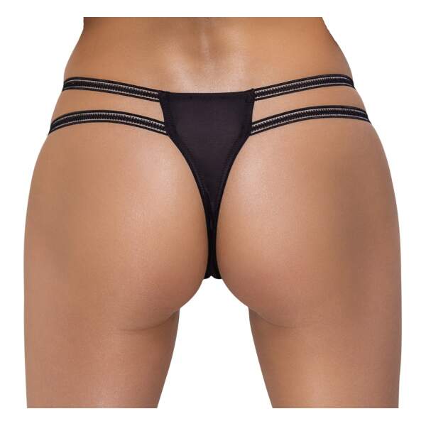 Cottelli Collection - String - Open Kruis - Dubbele Straps - Strass - Kant - Zwart - Afbeelding 2