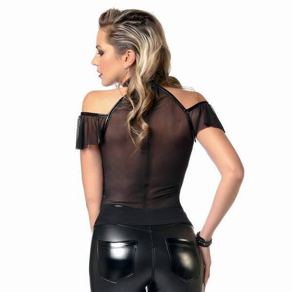 Patrice Catanzaro - Dina Top - Gaas - Lak Accenten - Zwart - Afbeelding 2