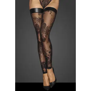 Noir Handmade - F243 - Kousen - Gaas - Flockprint - Wetlook - Zwart