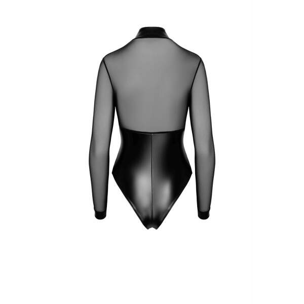 Noir Handmade - F321 Edge - Stringbody - Ringen - Lange Mouwen - Wetlook - Gaas - Zwart - Afbeelding 7