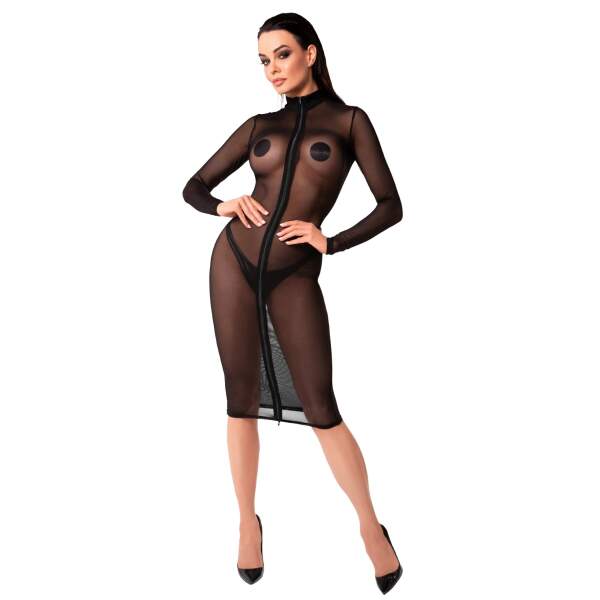 Noir Handmade - F347 - Ecstasy - Midi Jurk - Rits - Gaas - Zwart - Afbeelding 5
