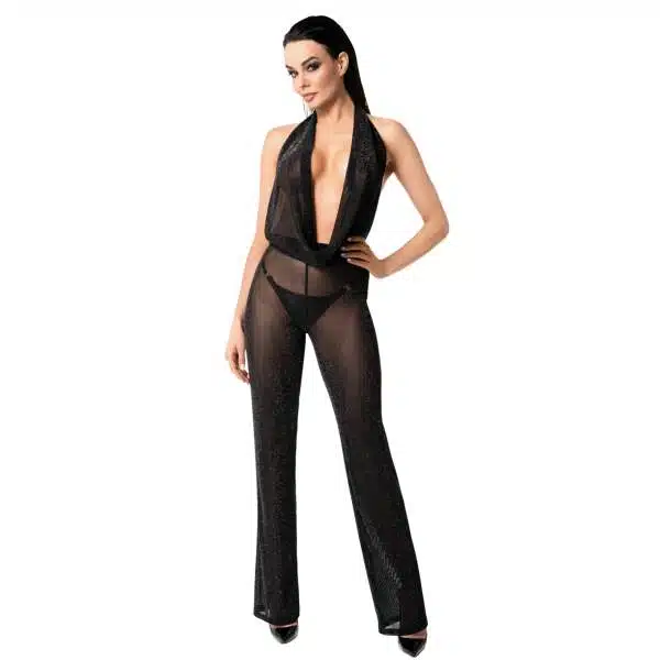 Noir Handmade - F350 Luminara - Jumpsuit - Waterval - Glitters - Lurex - Zwart