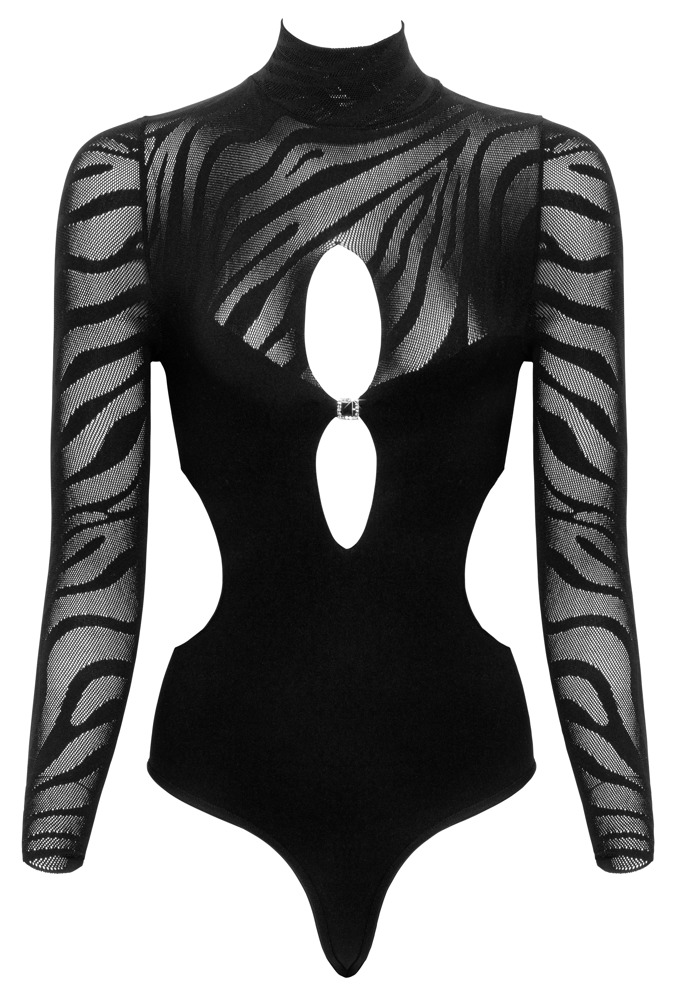 Cottelli Collection - Fantasy - Stringbody - Lange Mouw - Tijger - Zwart - Afbeelding 5