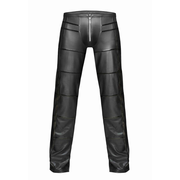 Noir Handmade Wetlook Broek met Lakaccenten