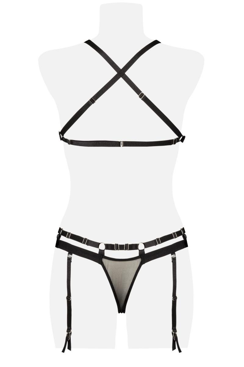 Grey Velvet - Mesh Lingerie Set - Met Straps - Jarretelgordel - Zwart - Afbeelding 5