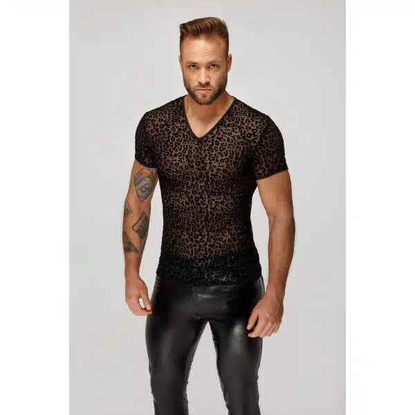 Noir Handmade - H071 - Shirt - Luipaard - Gaas - Zwart