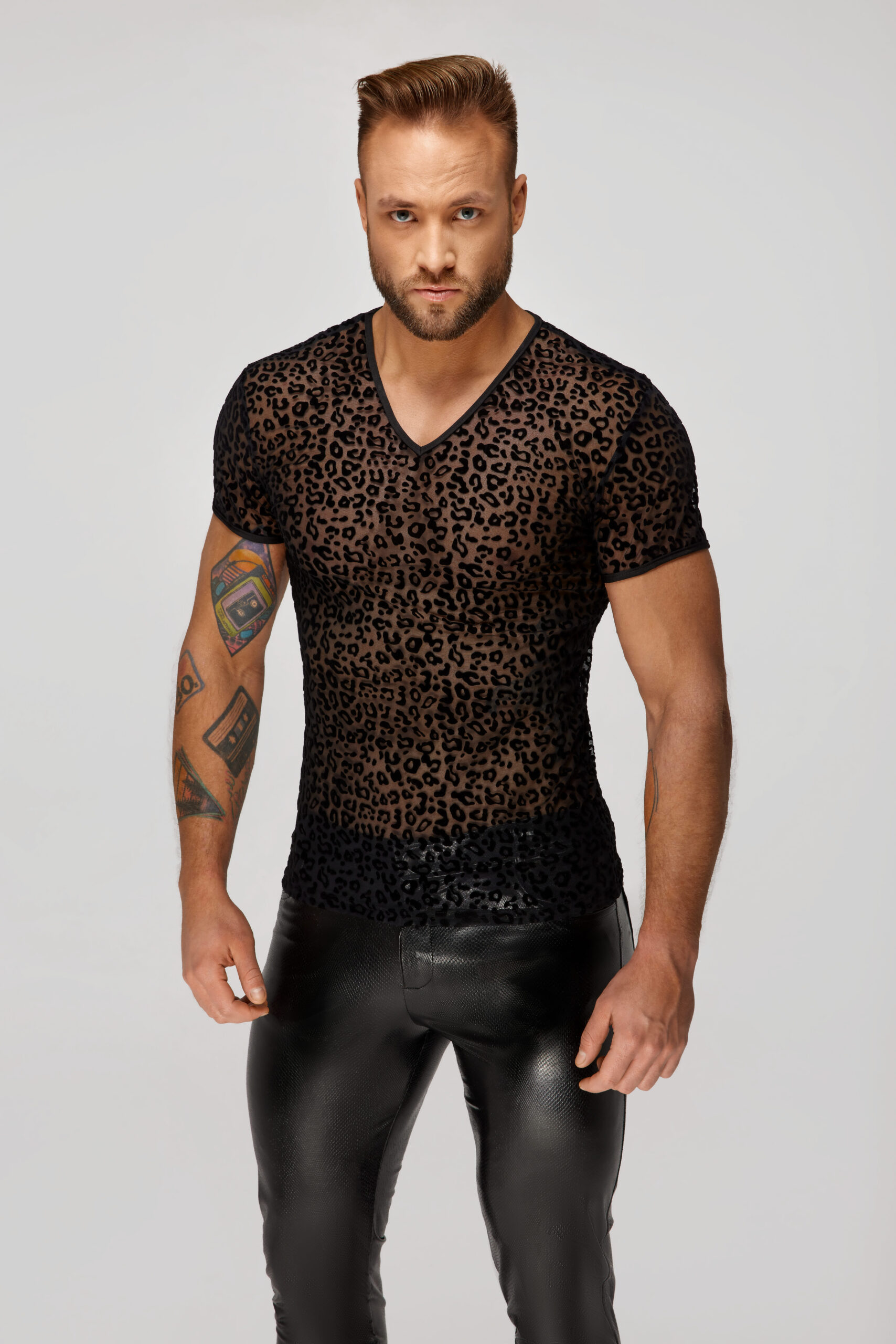 Noir Handmade - H071 - Shirt - Luipaard - Gaas - Zwart