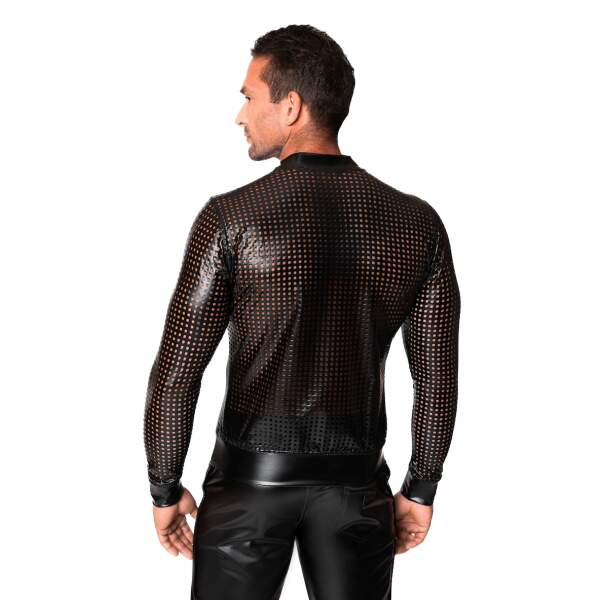 Noir Handmade - H076 - Mayhem - Bomber Jacket - Geperforeerd Wetlook - Zwart - Afbeelding 4