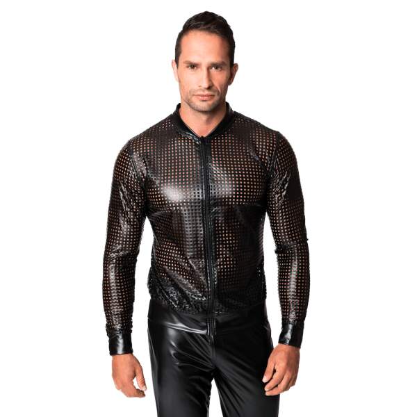 Noir Handmade - H076 - Mayhem - Bomber Jacket - Geperforeerd Wetlook - Zwart - Afbeelding 3