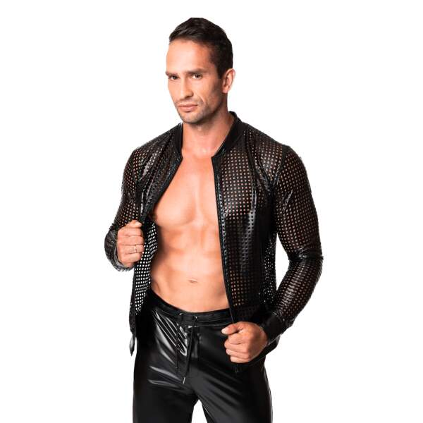 Noir Handmade - H076 - Mayhem - Bomber Jacket - Geperforeerd Wetlook - Zwart - Afbeelding 2