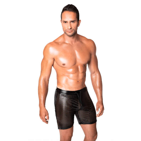 Noir Handmade - H077 - Mayhem - Biker Shorts - Bermuda -  Geperforeerd Wetlook - Zwart - Afbeelding 4
