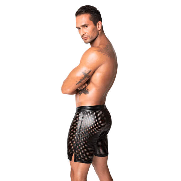 Noir Handmade - H077 - Mayhem - Biker Shorts - Bermuda -  Geperforeerd Wetlook - Zwart - Afbeelding 5