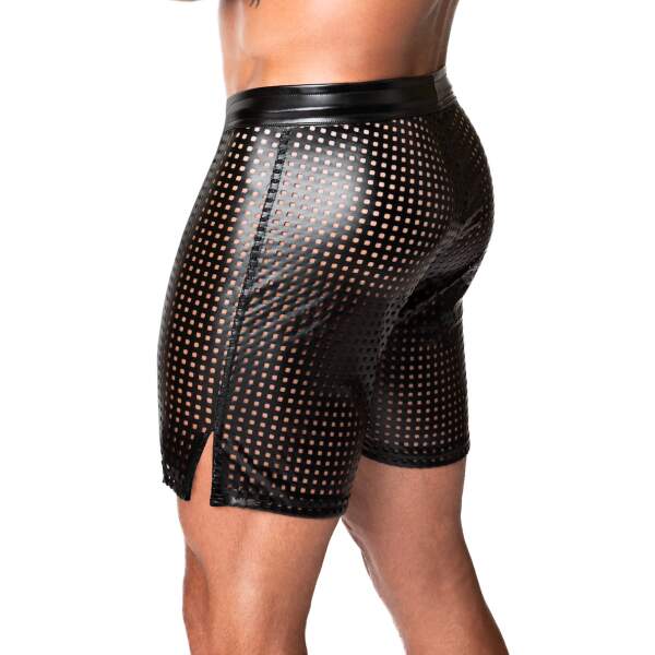 Noir Handmade - H077 - Mayhem - Biker Shorts - Bermuda -  Geperforeerd Wetlook - Zwart - Afbeelding 3